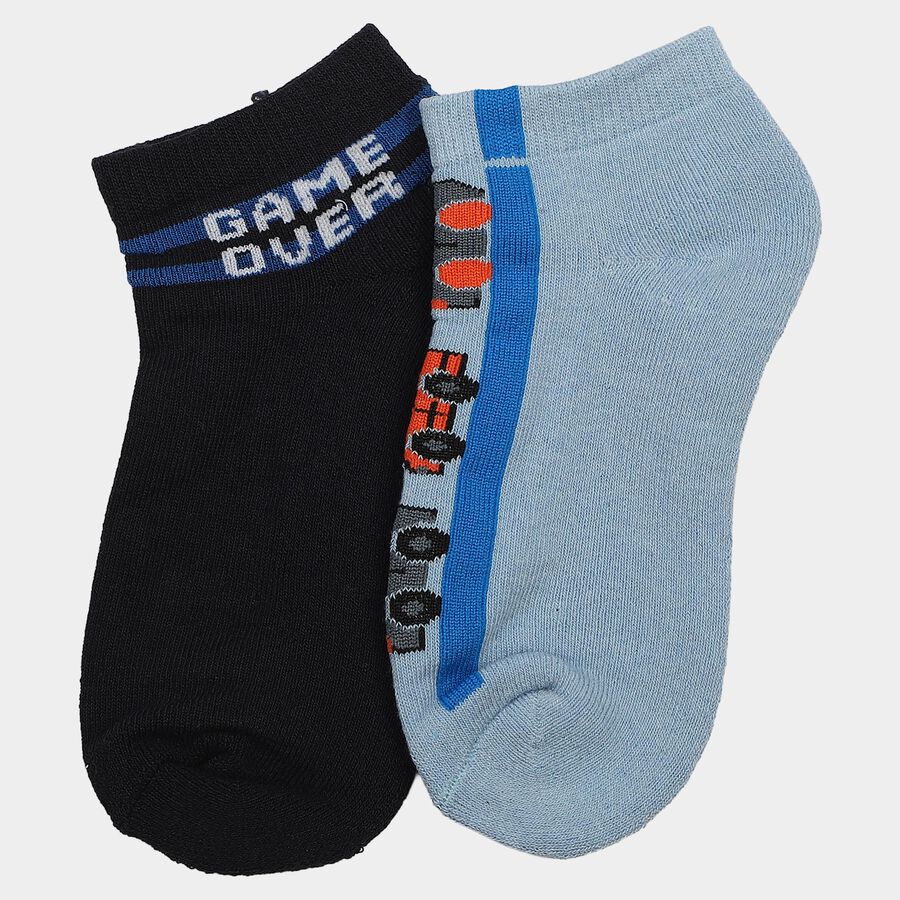 Boys' Regular Fit Ankle Length Pack of 2 Socks ( Blue, Black), नेवी ब्लू, large
