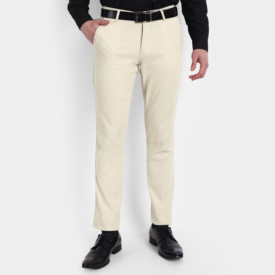 Solid Cross Pocket Slim Fit Trousers, Off White, large image number null