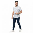 Men's Light Blue Cotton Short Sleeves Spread Collar Regular Fit Shirt, Light Blue, small