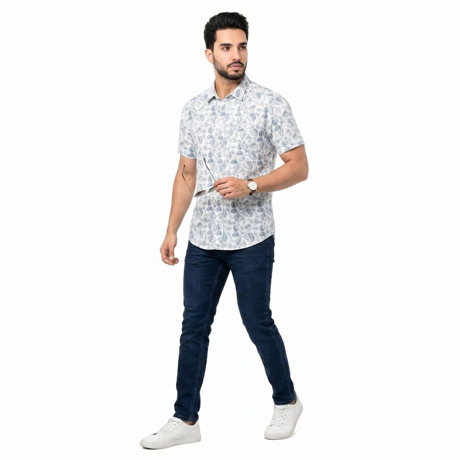 Men's Light Blue Cotton Short Sleeves Spread Collar Regular Fit Shirt, Light Blue, large