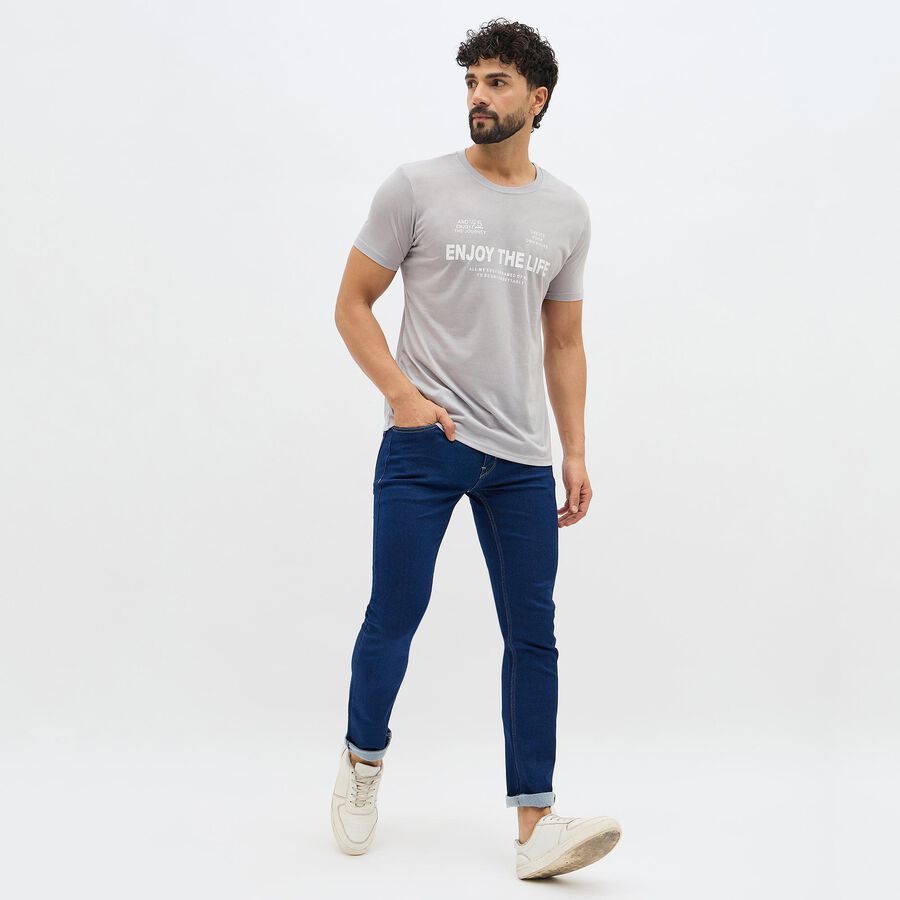Men's Light Grey Round Neck Graphic T-Shirt, Light Grey, large image number null