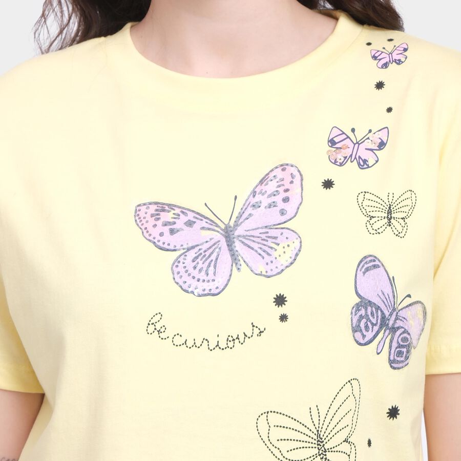 Ladies' 100% Cotton Round Neck T-Shirt, पीला, large