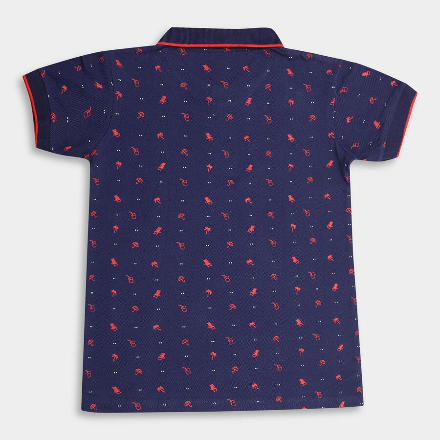 Boys' Deep Midnight Navy Blue Cotton Collar Half Sleeves T-Shirt, Navy Blue, large image number null