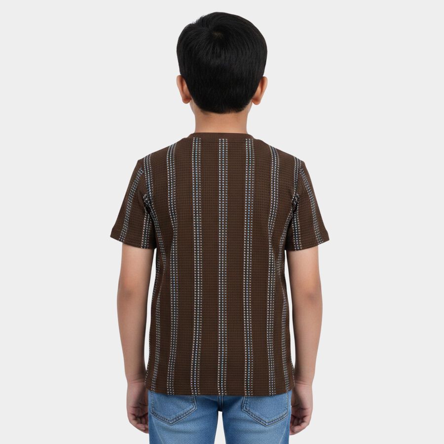 Boys Brown Round Neck Striped Boys T-Shirt, Brown, large