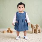 Infants' Blue Fit and Flare Embroidered Sleeveless Frock, हल्का नीला, small