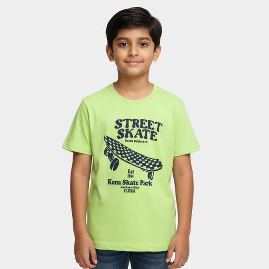 Boys' Half Sleeves T-Shirt, Light Green, large image number null
