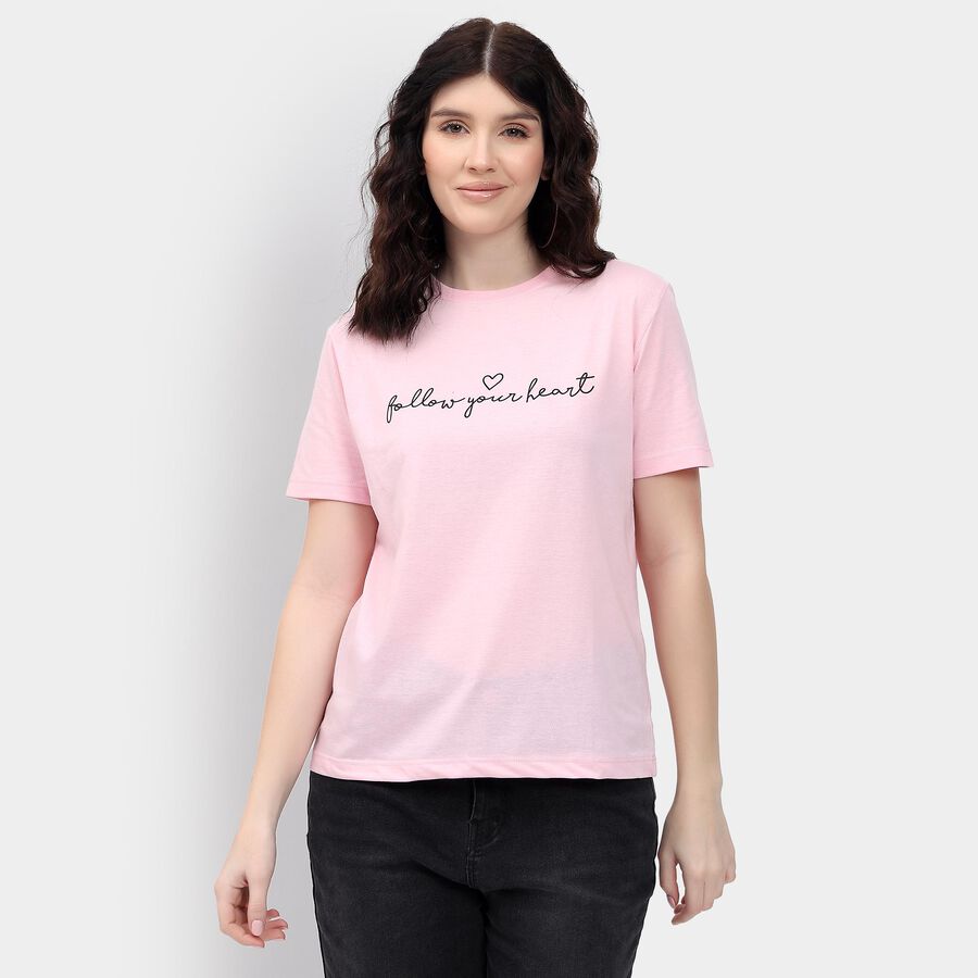 Ladies' Round Neck T-Shirt , गुलाबी, large image number null