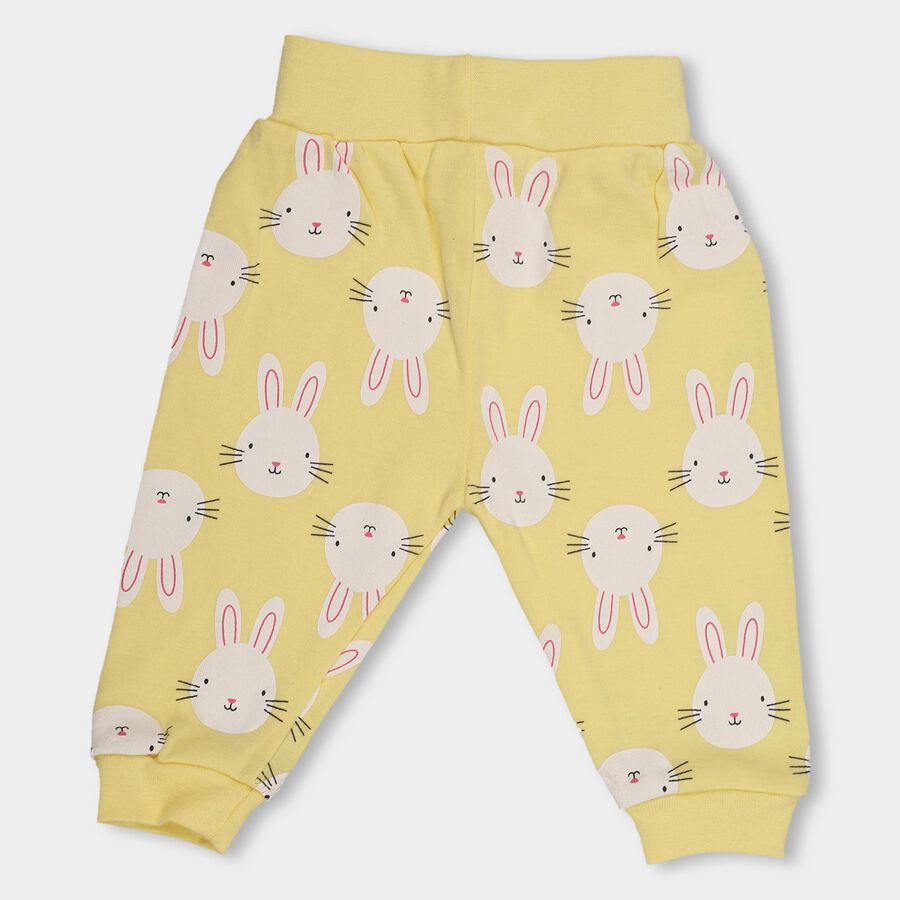 Infants' Soft Yellow Jogger Fit Bunny Printed Pyjama, पीला, large image number null