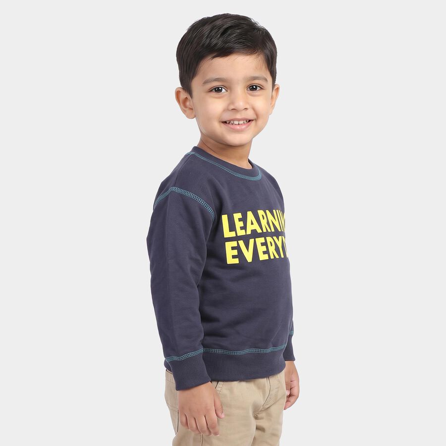 Boys' Navy Blue Round Neck Pullover Sweatshirt, नेवी ब्लू, large