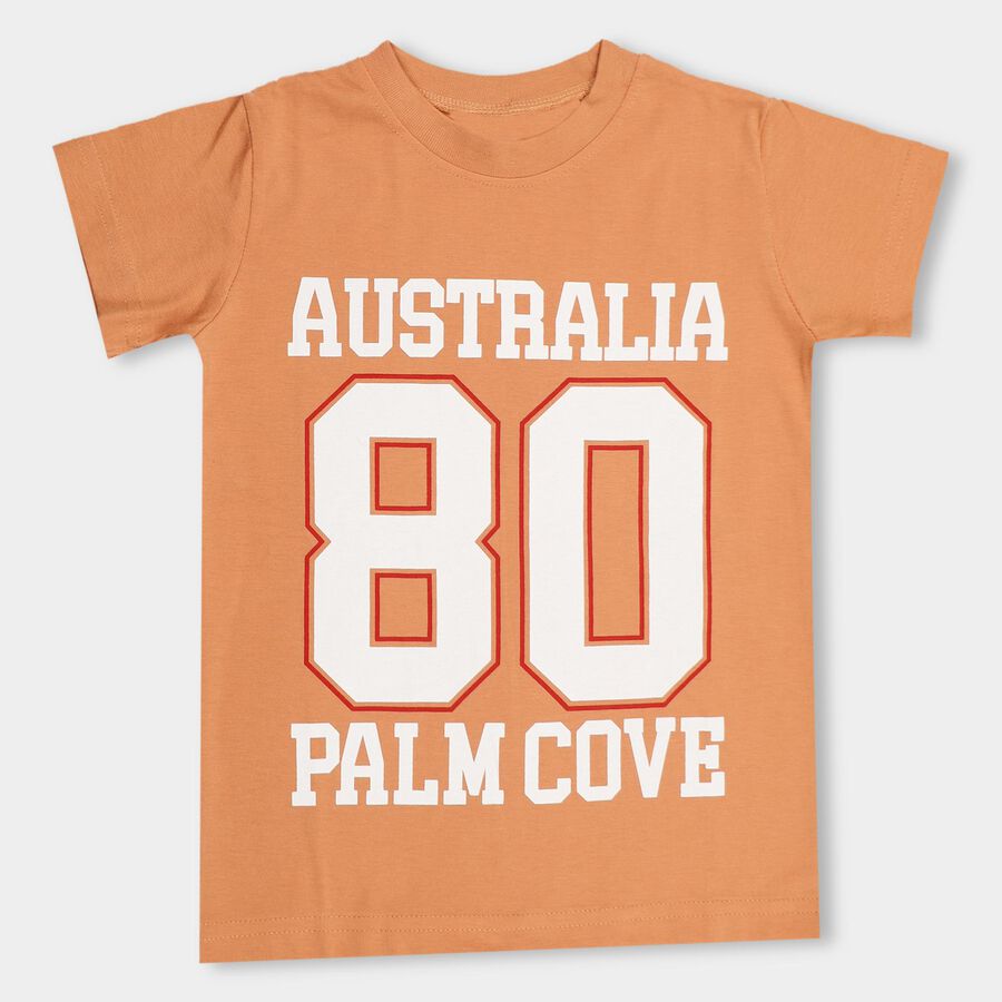 Boys' Vibrant Orange Round Neck Half Sleeve T-Shirt, Orange, large