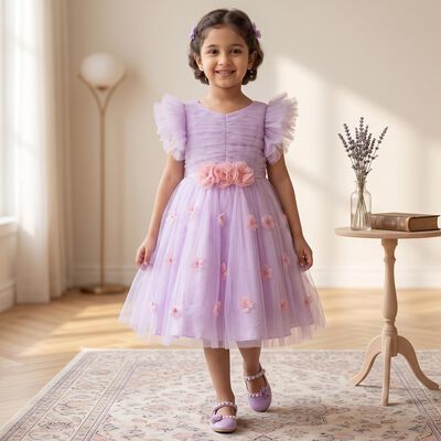 Girls' Lilac A-Line Casual Frock