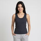 Women's Navy Blue Sleeveless Ribbed Thermal, मध्यम नीला, small