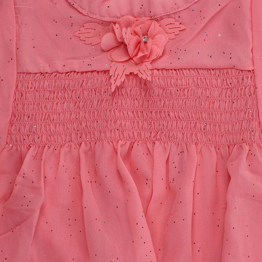 Girls' Pink Round Neck Romantic T-Shirt, Pink, large