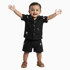 Infants' Black Cotton Collared Embroidered Baba Suit, Black, small