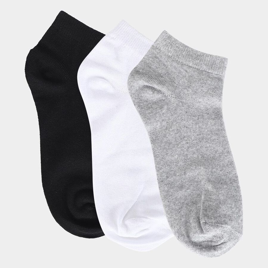Men's Black, White and Grey Ankle Length Cotton Blend Socks Pack of 3, Black, large