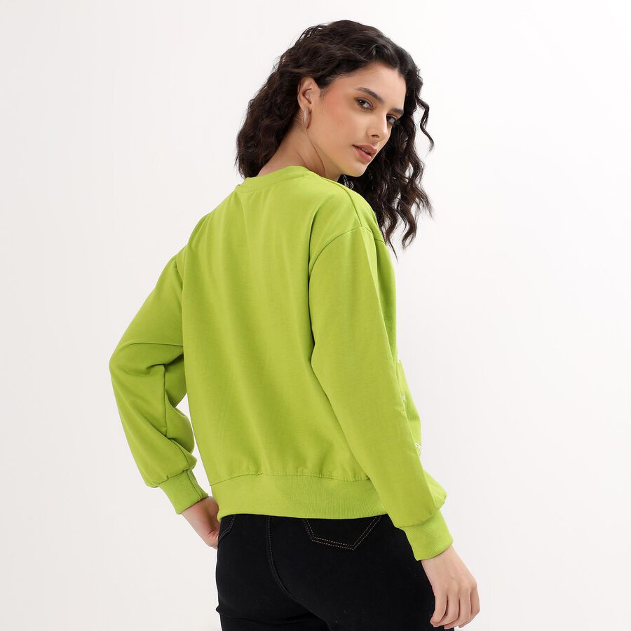 Women's Bright Lime Green Crew Neck Casual Sweatshirt, Light Green, large image number null