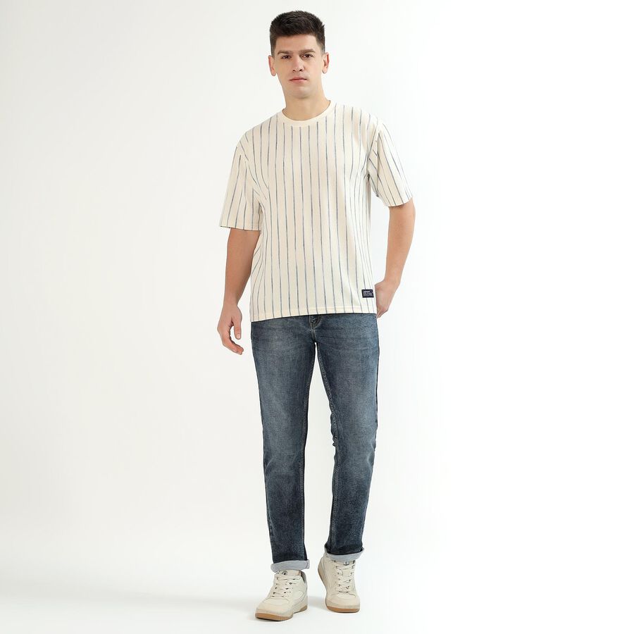 Men's Stonewashed Blue Slim Fit Stretchable Jeans, गहरा नीला, large image number null