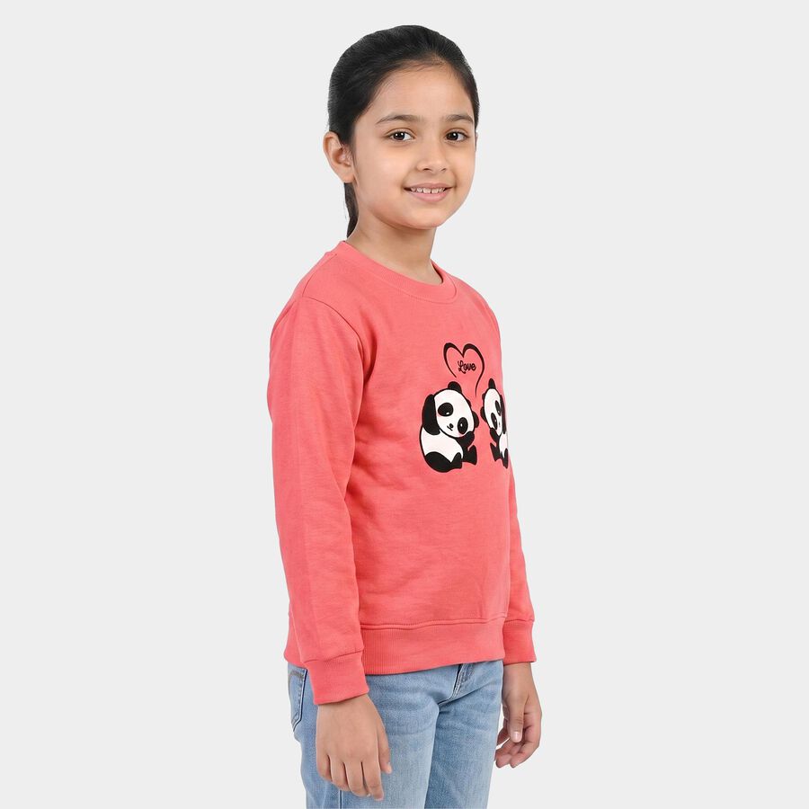 Girls' Coral Crew Neck Graphic Print Sweatshirt, मूँगा (कोरल), large