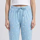 Women's Light Blue Straight Fit Floral Cotton Blend Pyjama, Light Blue, small