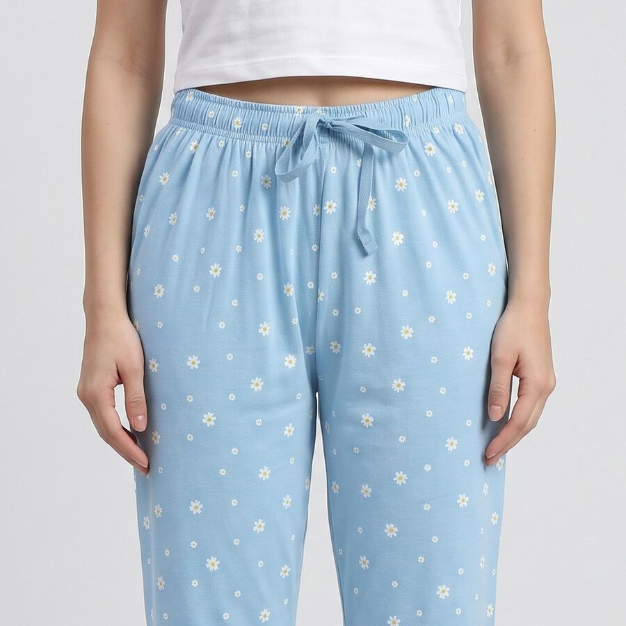 Women's Light Blue Straight Fit Floral Cotton Blend Pyjama, Light Blue, large