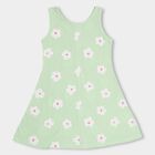 Girls' Light Mint Green Sleeveless A-Line Floral Printed Frock, Light Green, small image number null