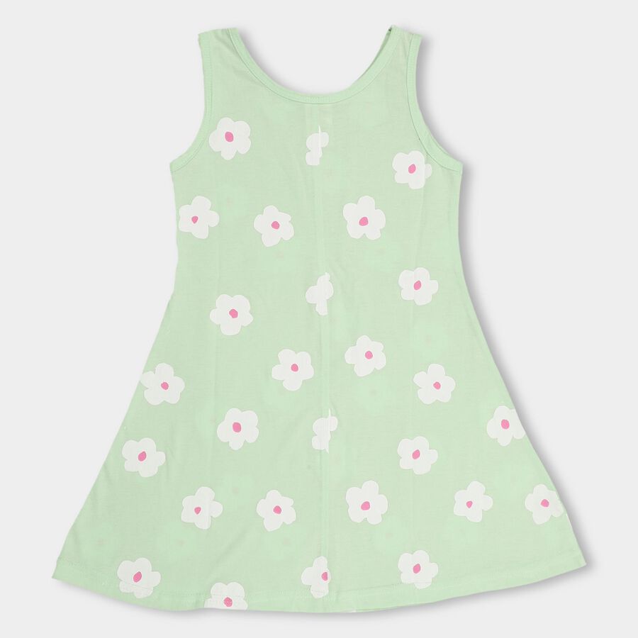 Girls' Light Mint Green Sleeveless A-Line Floral Printed Frock, Light Green, large image number null