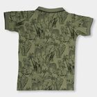 Boys' Olive Green Cotton Collar Half Sleeve T-Shirt, ओलिव, small image number null