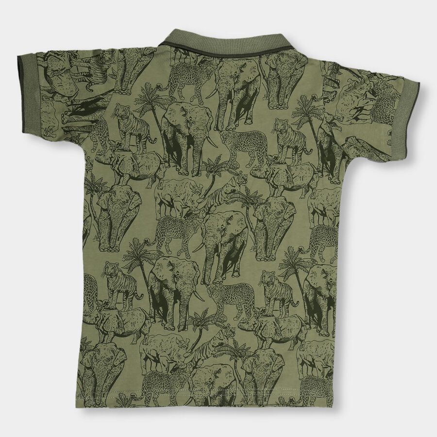 Boys' Olive Green Cotton Collar Half Sleeve T-Shirt, ओलिव, large image number null