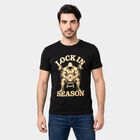 Men's Black Round Neck Regular Graphic Printed T-Shirt, काला, small