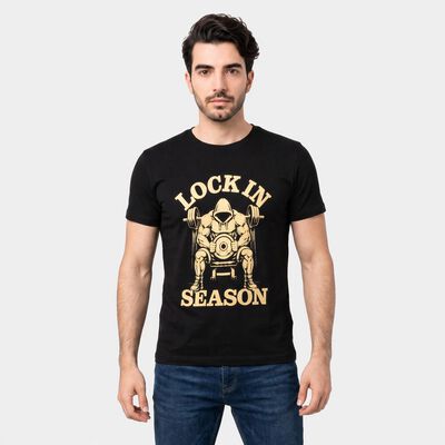 Men's Black Round Neck Regular Graphic Printed T-Shirt