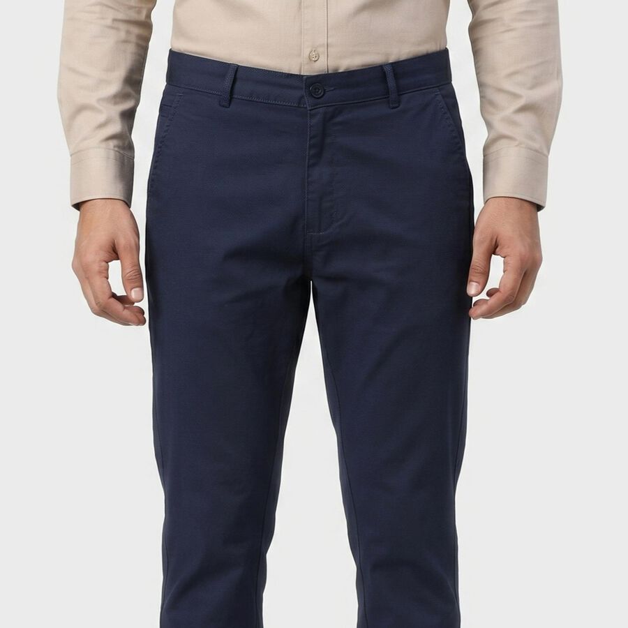 Men's Navy Blue Slim Fit Casual Trousers, गहरा नीला, large
