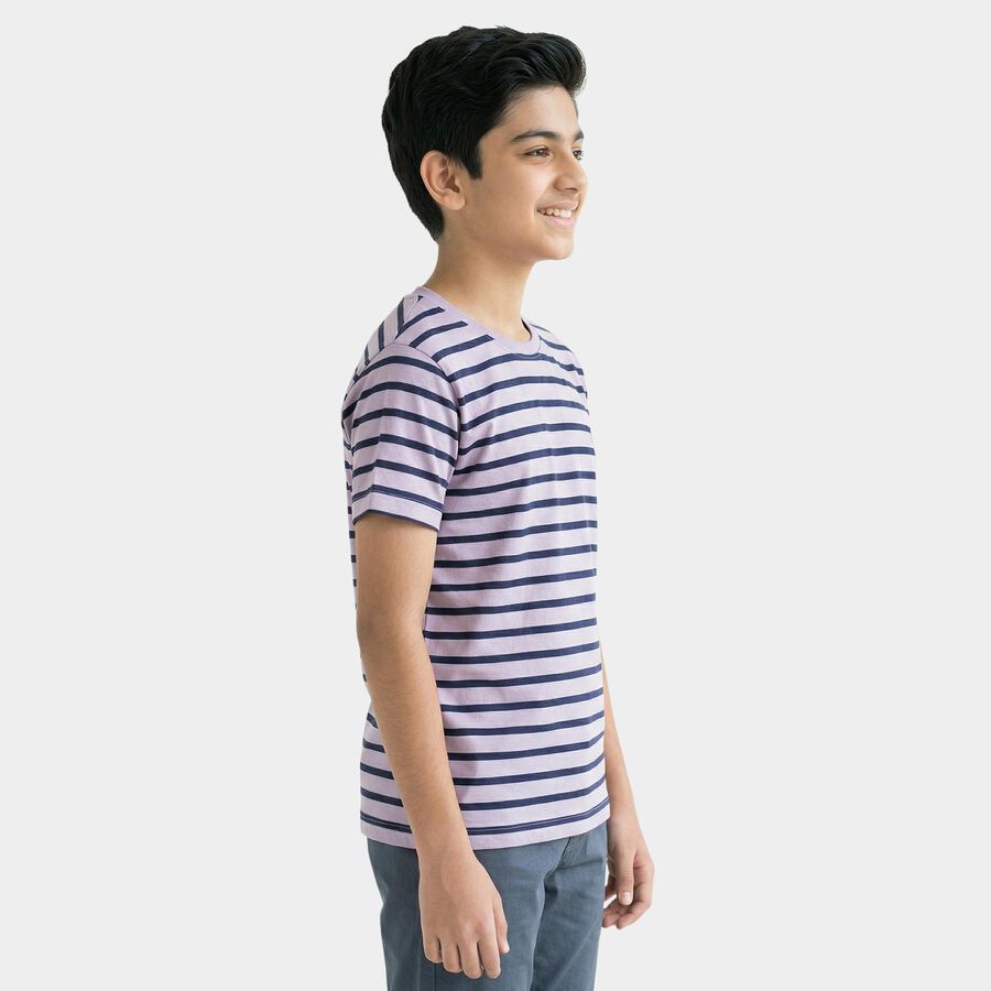 Boys Lilac Round Neck Casual Boys T-Shirt, लाइलेक, large