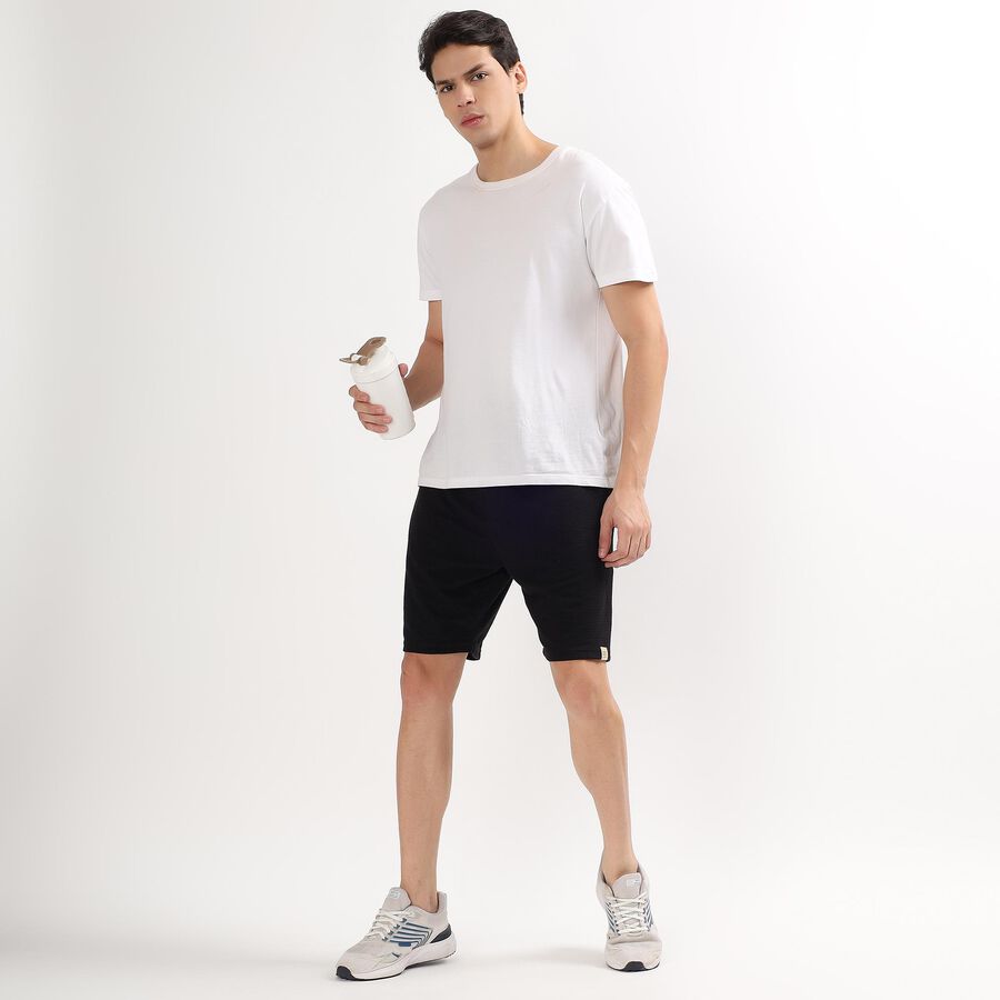 Men's Jet Black Regular Fit Solid Bermuda Shorts, Black, large image number null