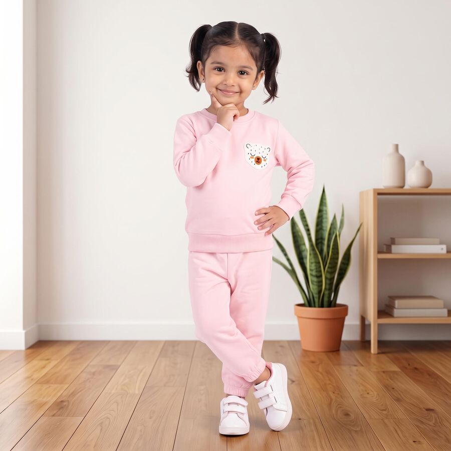 Girls Pink Round Neck Lounge Hipster Set, हल्का गुलाबी, large
