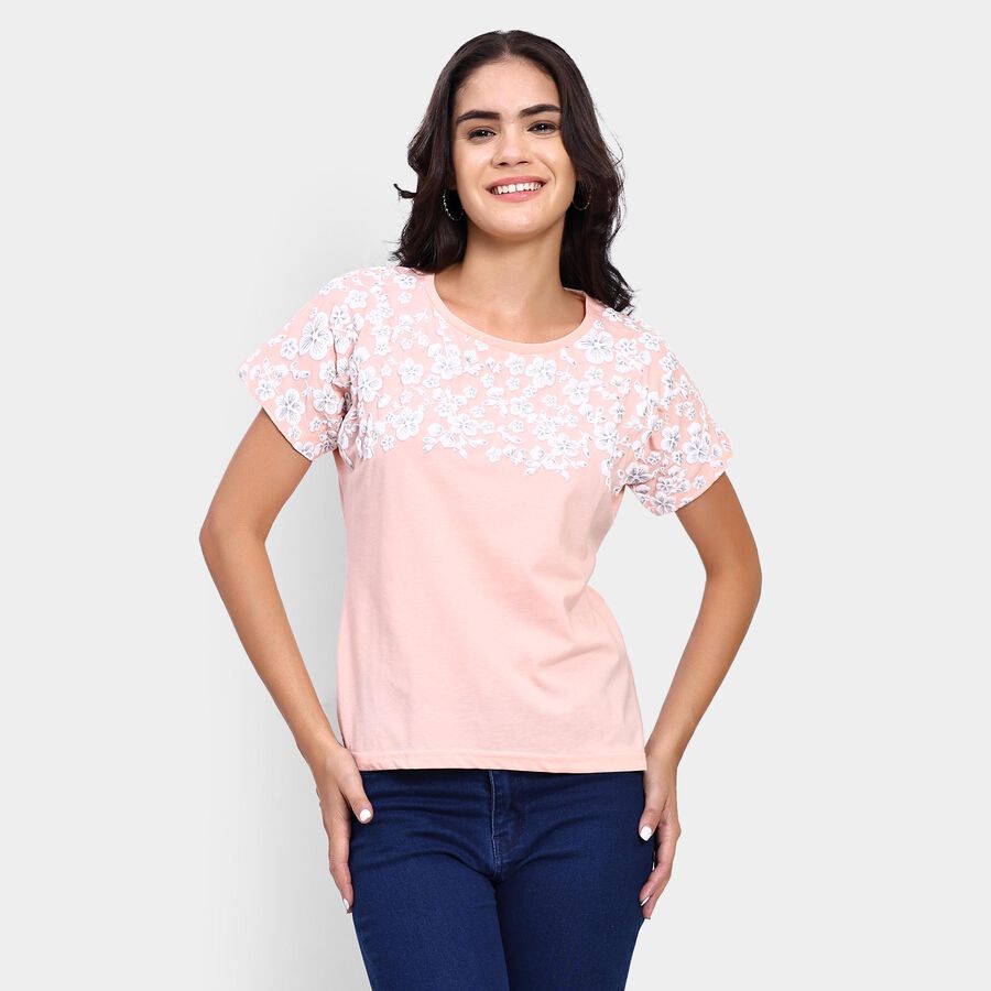 Ladies' Round Neck T-Shirt , Peach, large image number null