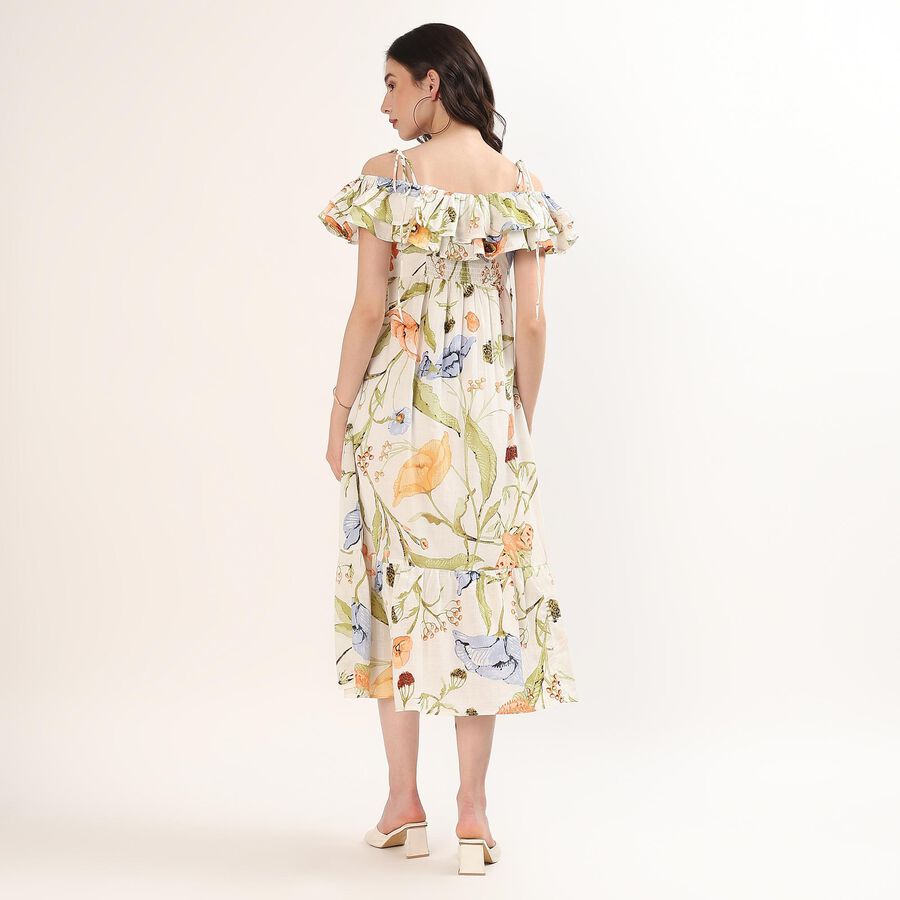 Women's Off White Cotton V-Neck Bohemian Floral Dress, Off White, large
