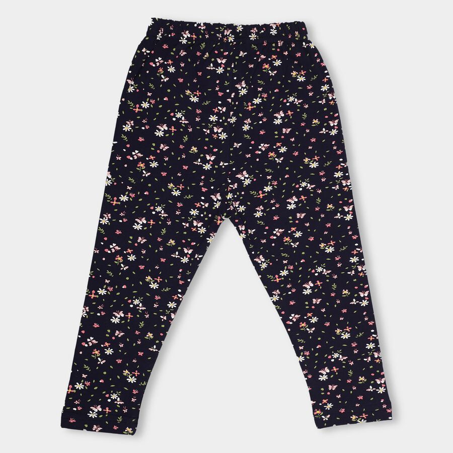 Girls' Dark Navy Blue Printed Cotton Blend Legging, नेवी ब्लू, large image number null