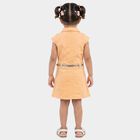 Girls' Peach A-Line Belted Shirt Collar Frock, पीच, small