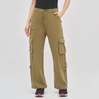 Women's Olive Green Wide-Leg Cargo Jeans, ओलिव, small image number null
