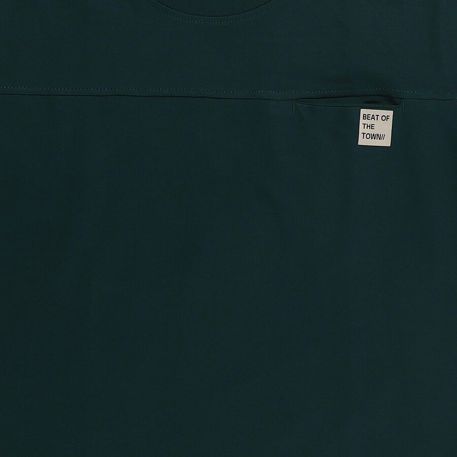 Boys' Dark Green Cotton Crew Neck Casual T-Shirt, गहरा हरा, large image number null