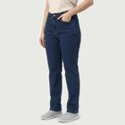 Women's Navy Blue Straight Fit Classic Jeans, मध्यम नीला, small
