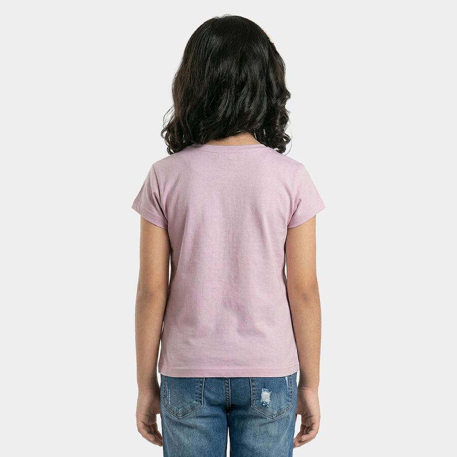 Girls Lilac Cotton Casual T-Shirt, लाइलेक, large