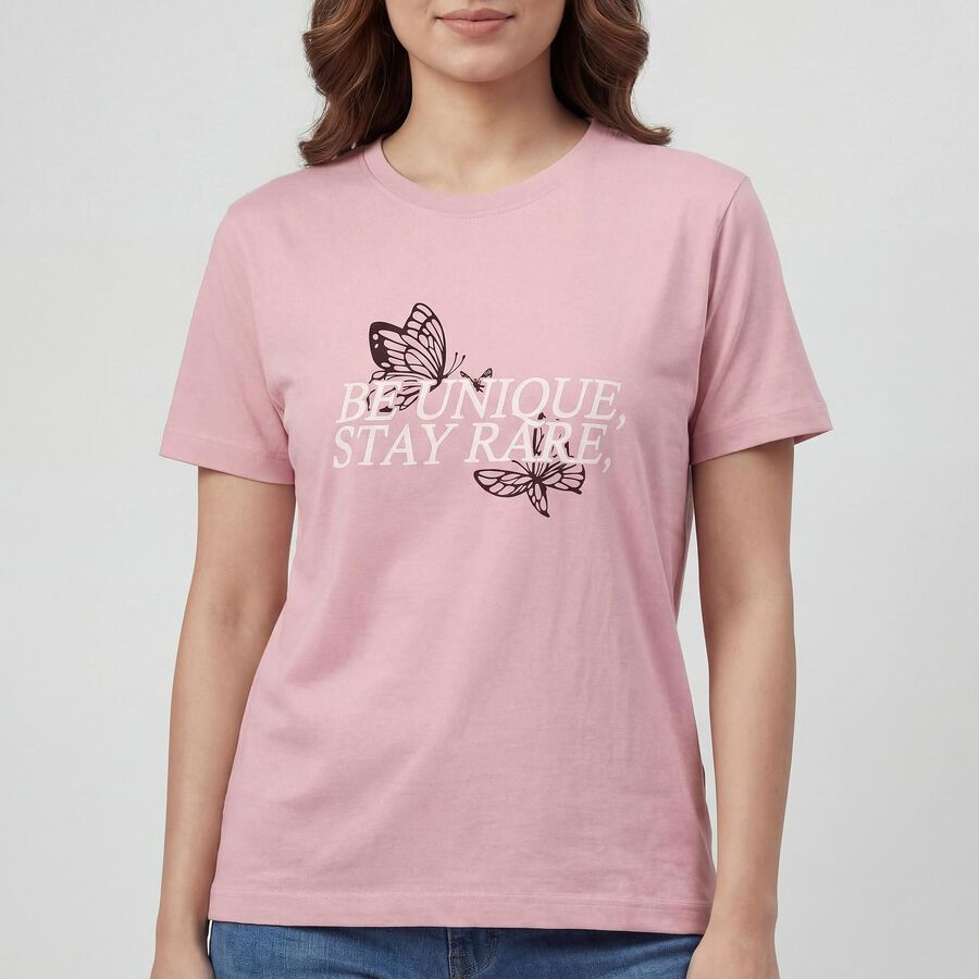 Women's Purple Round Neck Casual T-Shirt, Lilac, large