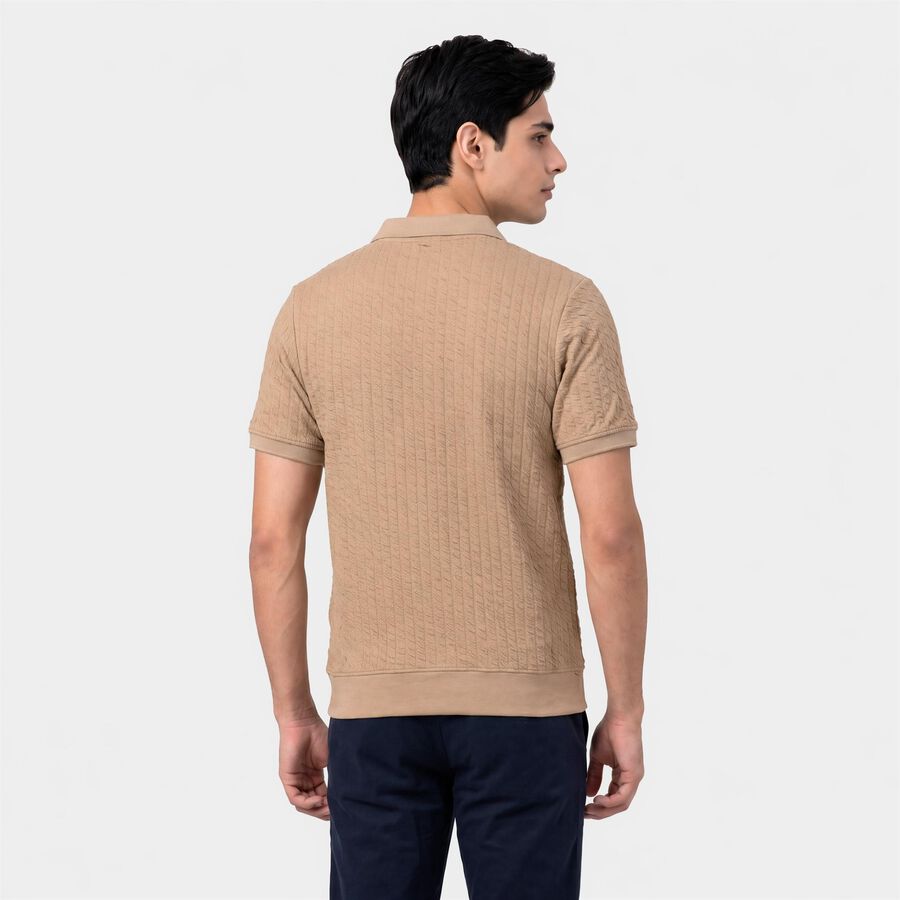 Men's Beige Polo Neck Polo T-Shirt, गहरा पीला, large