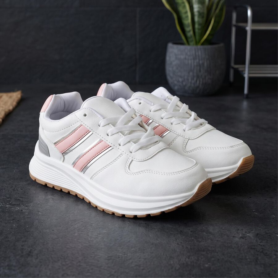 Women's Pink Lace-Up Sneakers, Pink, large
