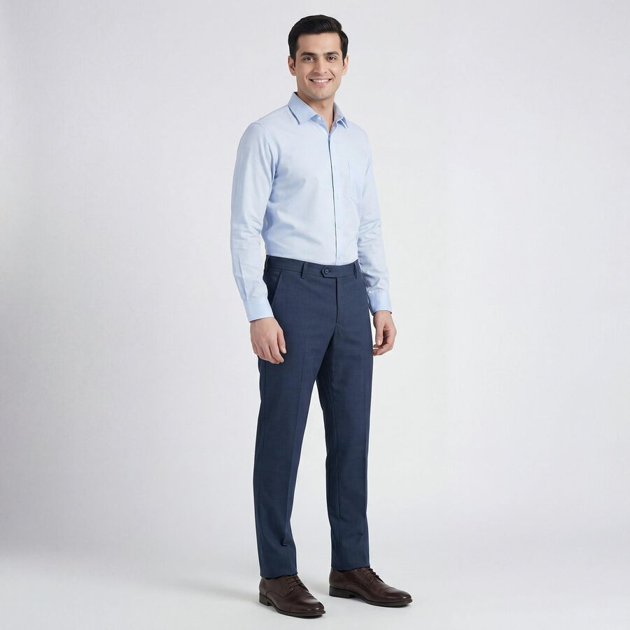 Men's Slim Fit Formal Trousers, गहरा नीला, large