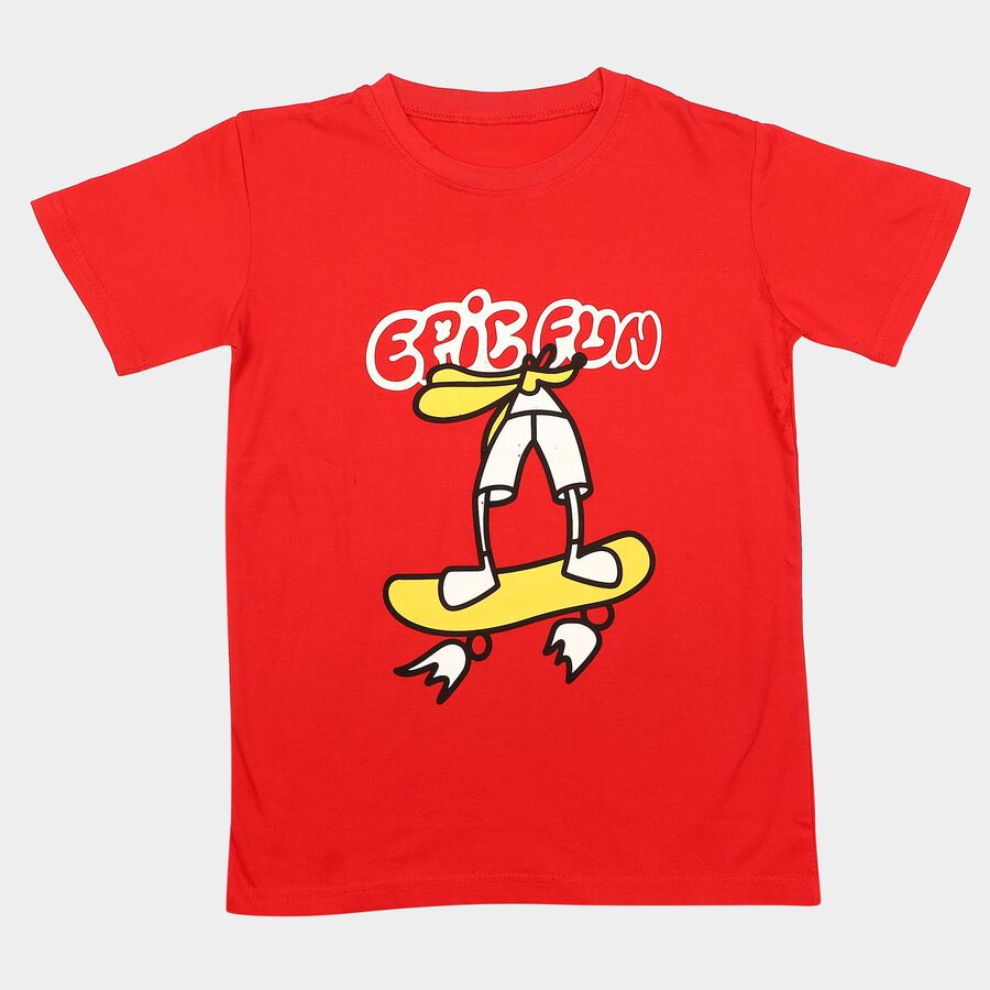 Boys Red Crew Neck Regular Boys T-Shirt, लाल, large