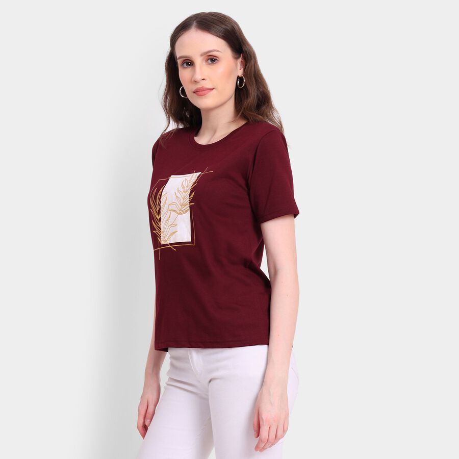 Ladies' Round Neck T-Shirt, Wine, large image number null
