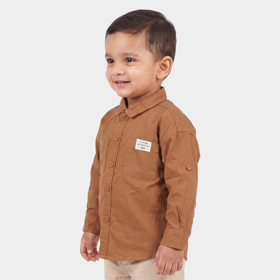 Infants Beige Cotton Collared Shirt, Beige, large