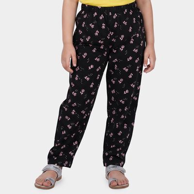 Girls Black Regular Fit Solid Pyjama